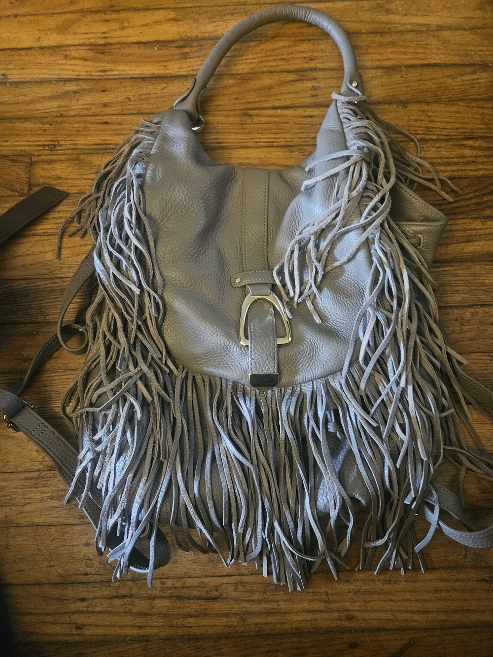 GILI Fringe Leather Backpack- Gray